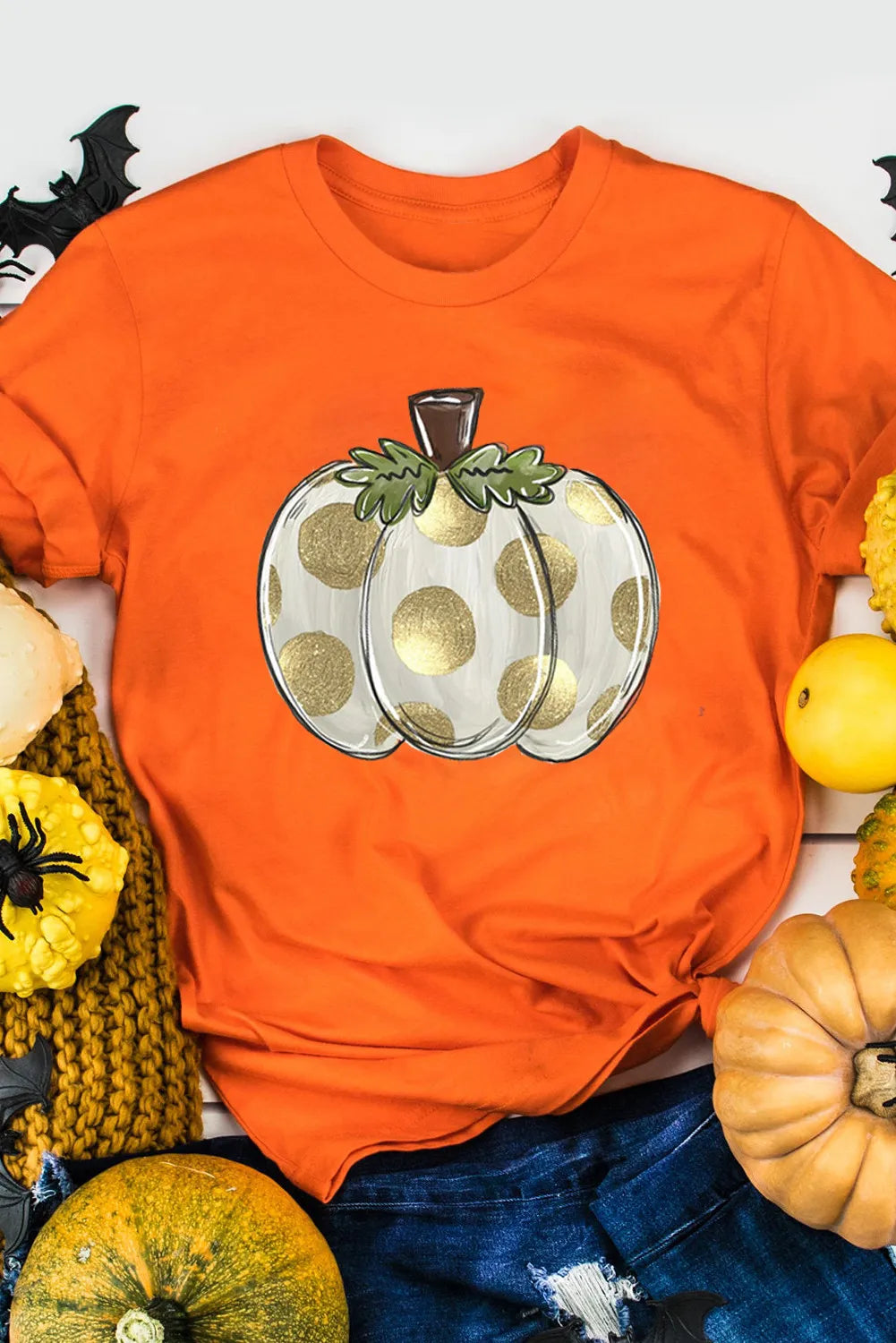 Pumpkin Graphic Round Neck Short Sleeve T-Shirt Trendsi