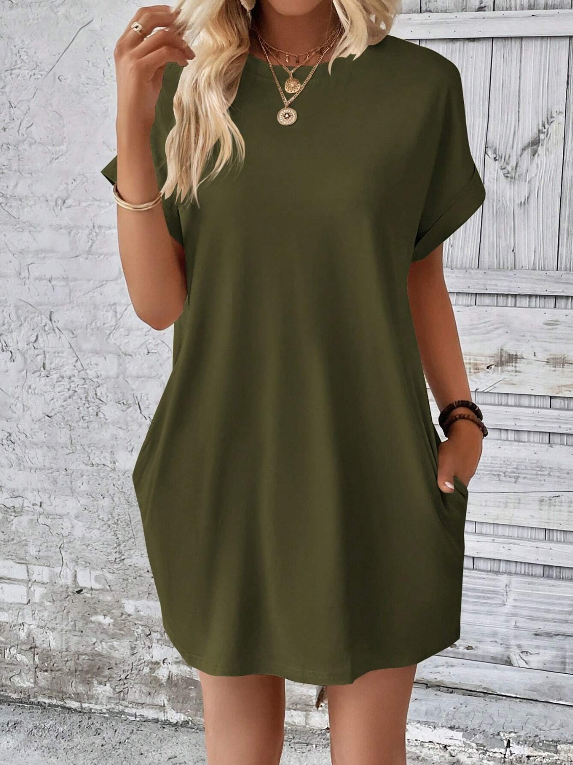 Round Neck Short Sleeve Mini Dress - Boutique Clothing Trendsi