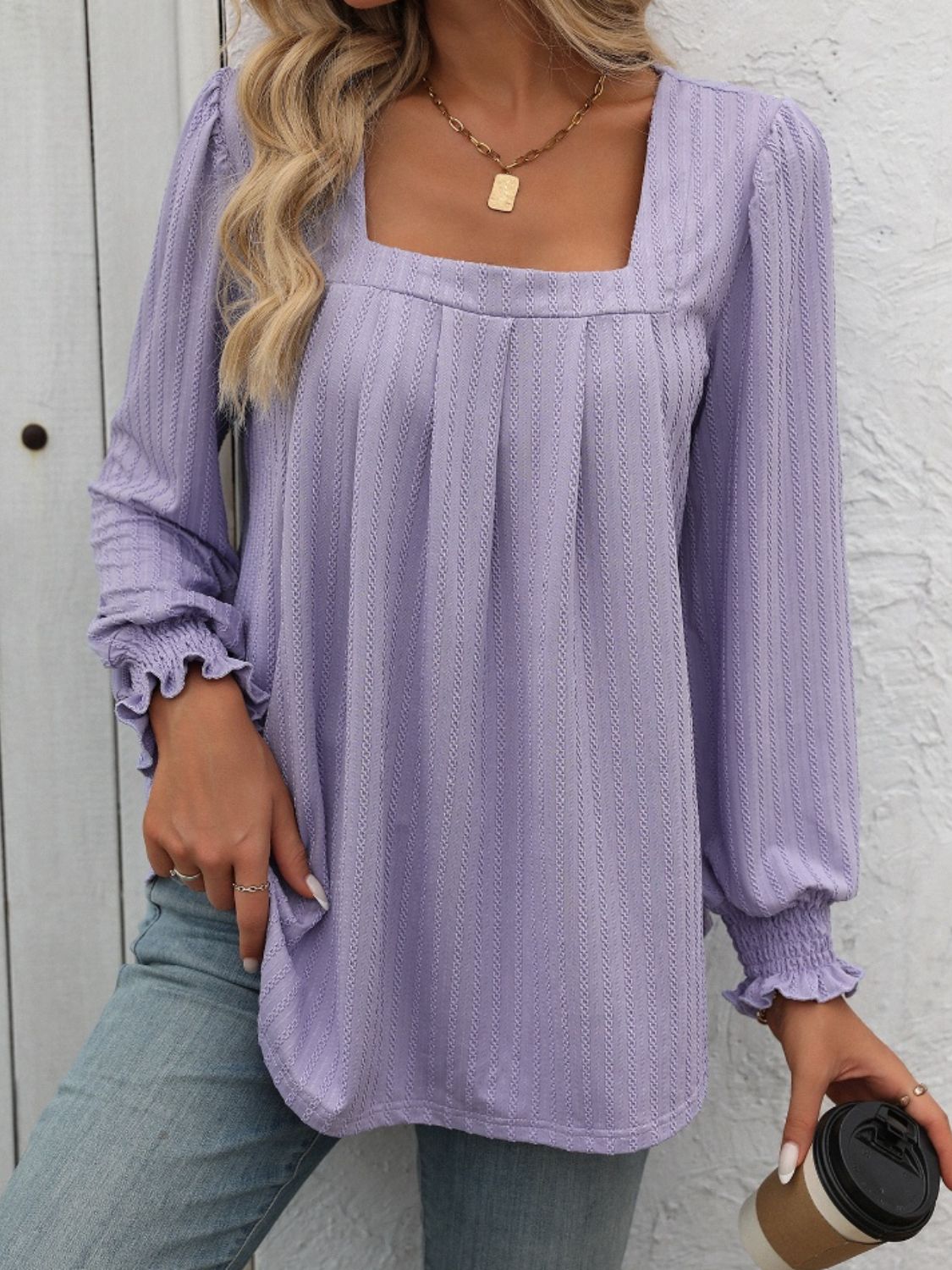 Mandy Square Neck Long Sleeve Top Trendsi