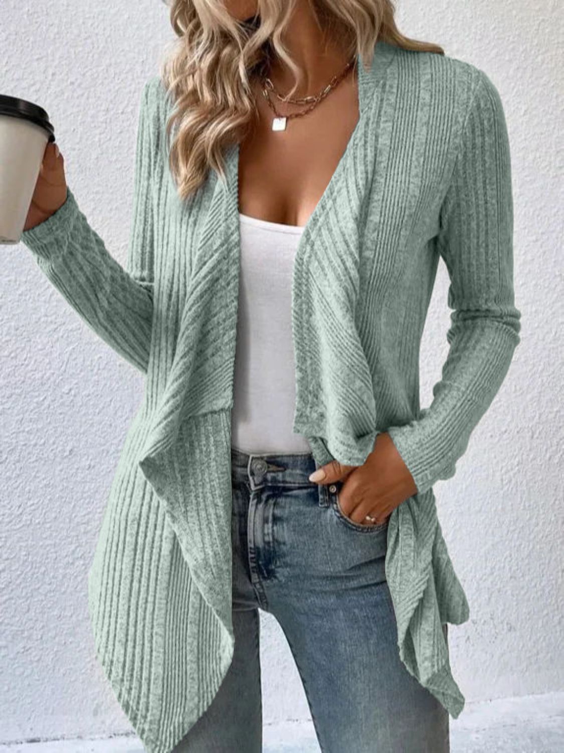 Open Front Long Sleeve Cardigan Trendsi