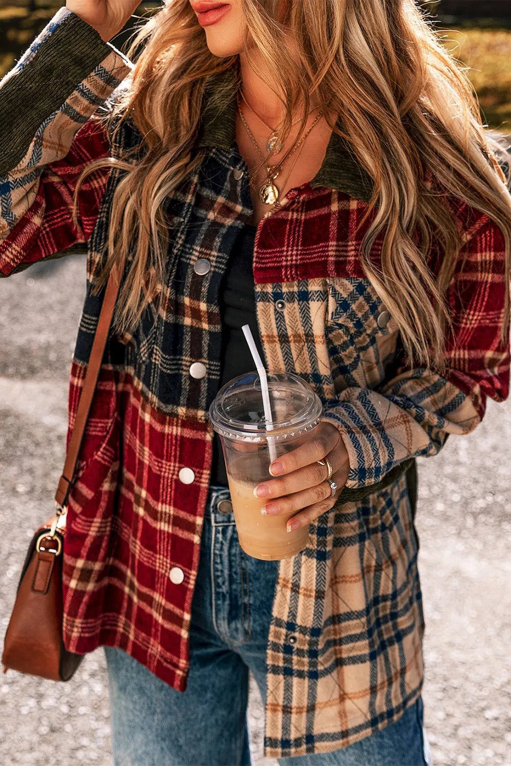 Plaid Button Up Long Sleeve Jacket Trendsi