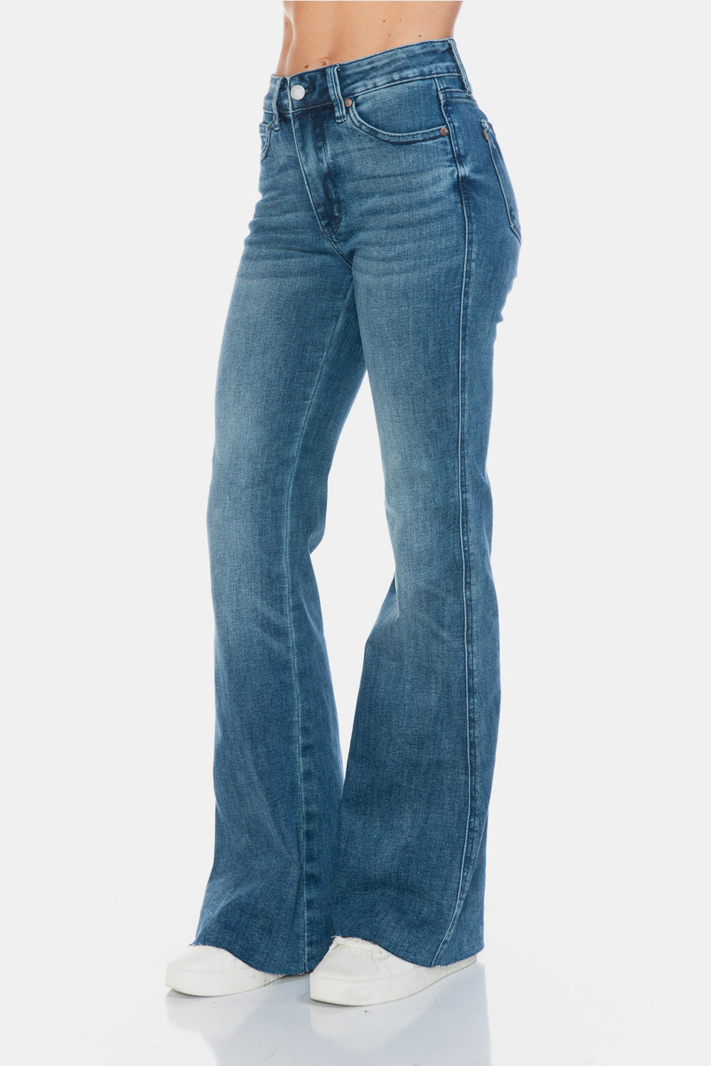 Judy Blue Full Size Tummy Control Cut Hem Flare Jeans Trendsi