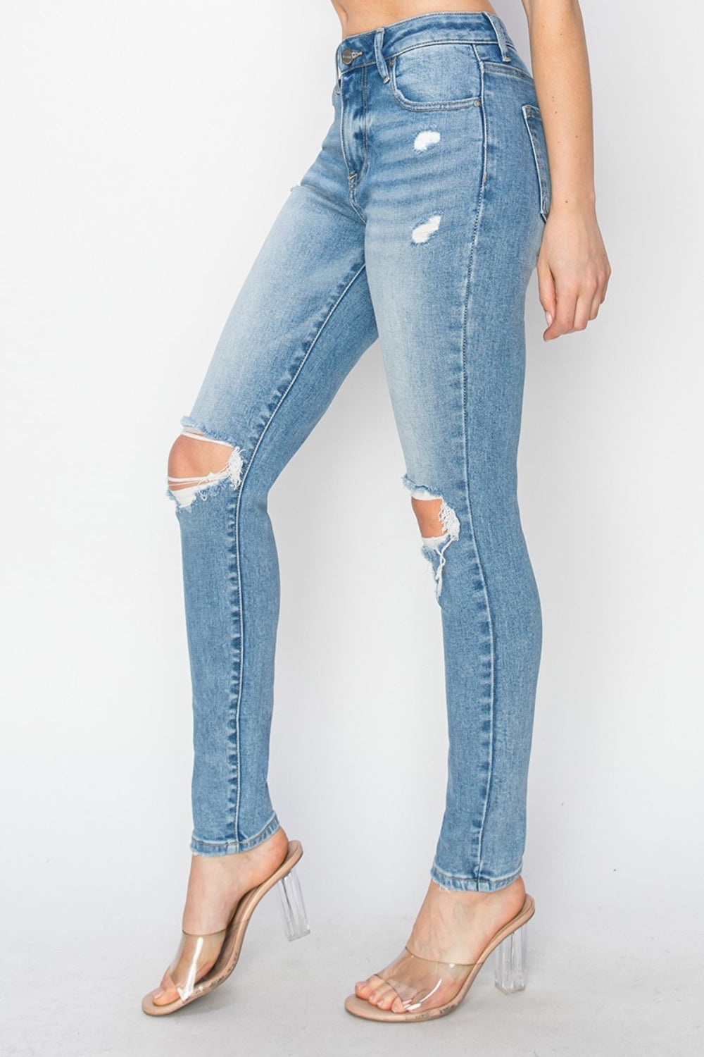 Risen Full Size High Rise Knee Distressed Skinny Jeans Trendsi