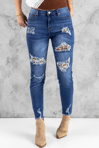 Leopard Cut Out Skinny Jean "