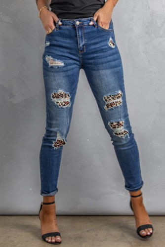 Leopard Cut Out Skinny Jean "