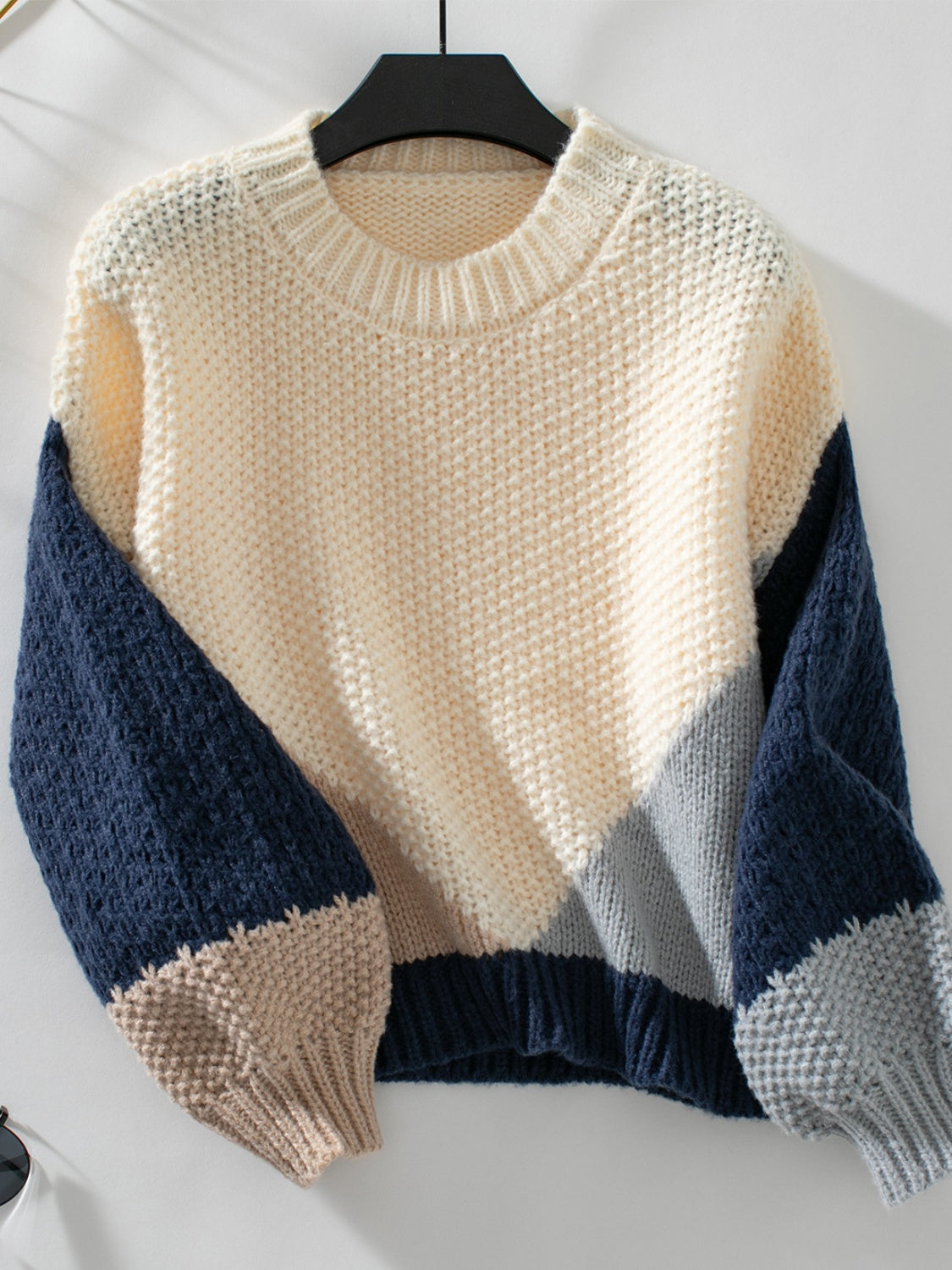 Color Block Round Neck Dropped Shoulder Sweater Trendsi