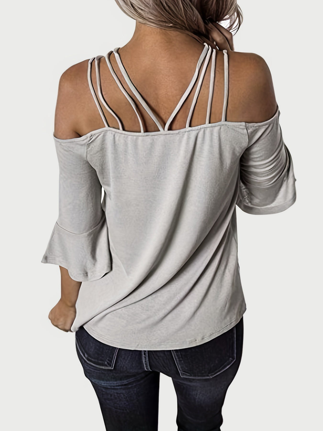 Full Size Cold Shoulder Three-Quarter Sleeve Blouse - Boutique Clothing Trendsi