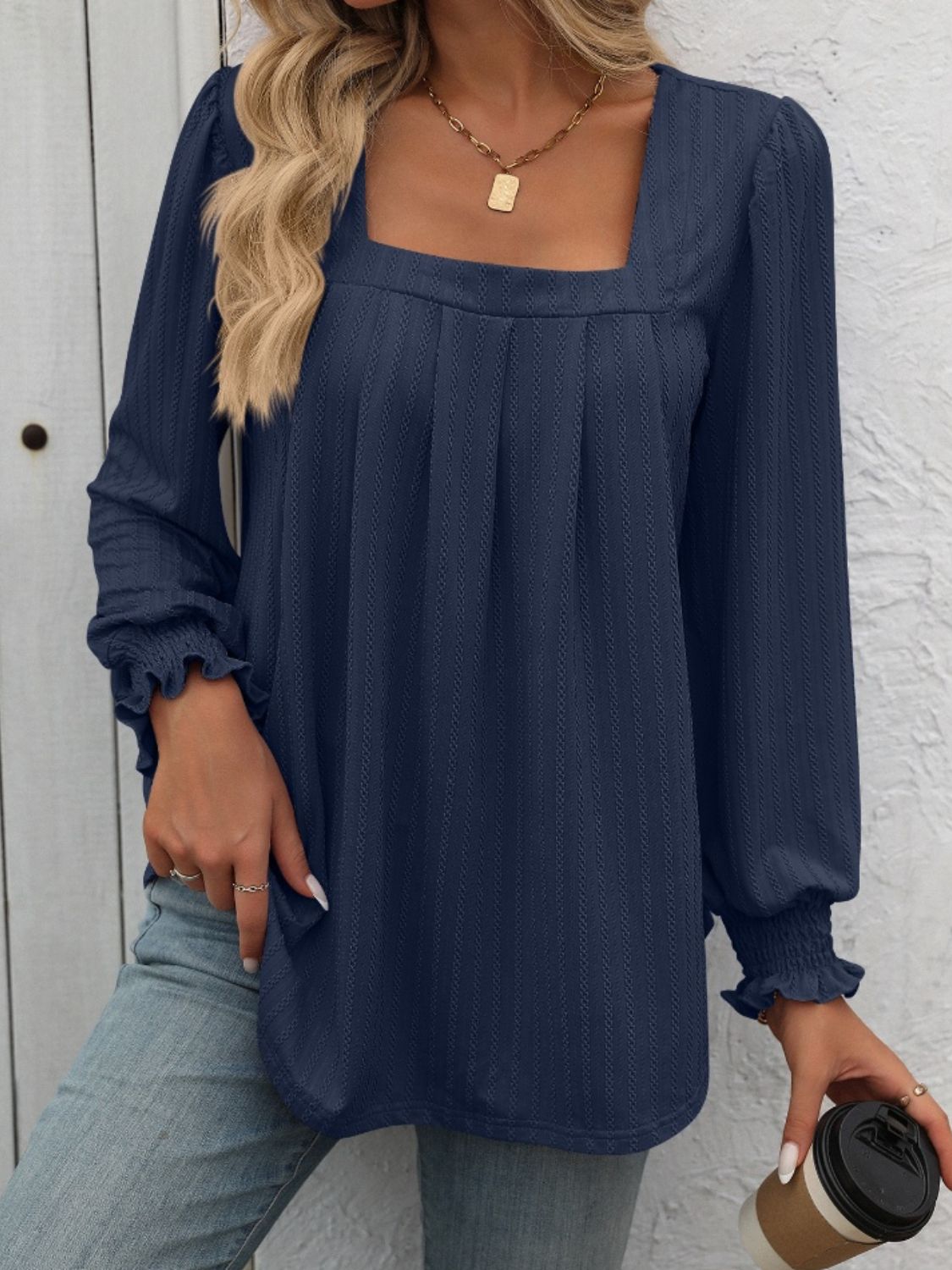 Mandy Square Neck Long Sleeve Top Trendsi