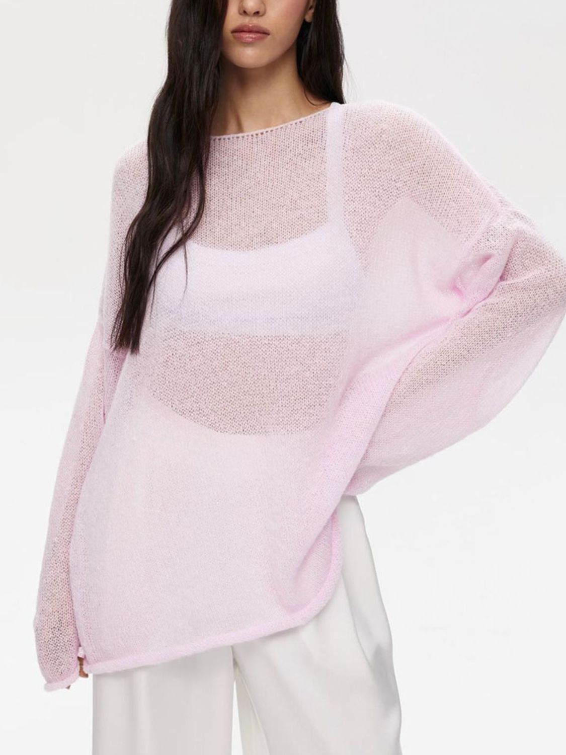 Boat Neck Long Sleeve Knit Cover Up Trendsi