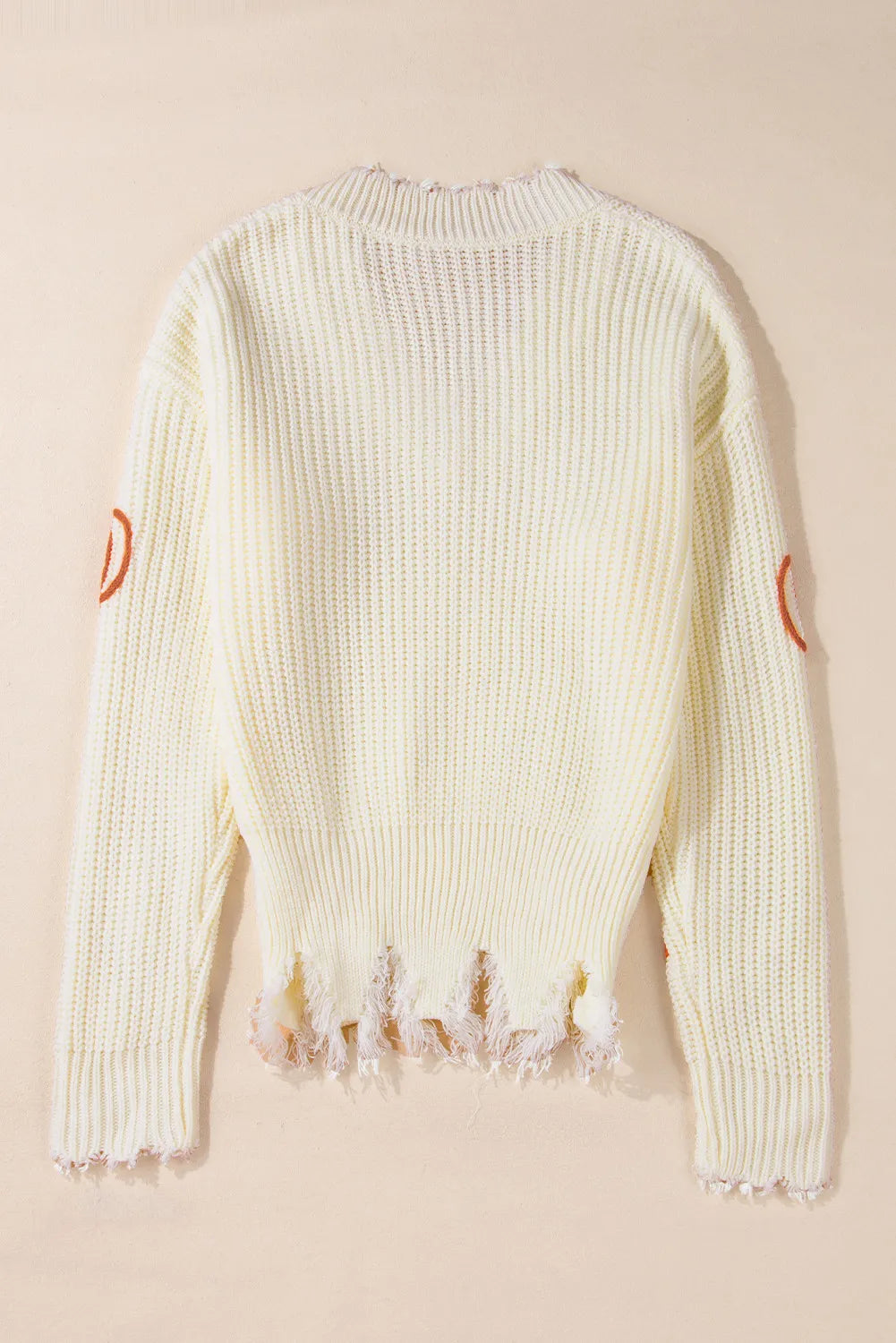 Raw Hem Pumpkin V-Neck Long Sleeve Sweater Trendsi