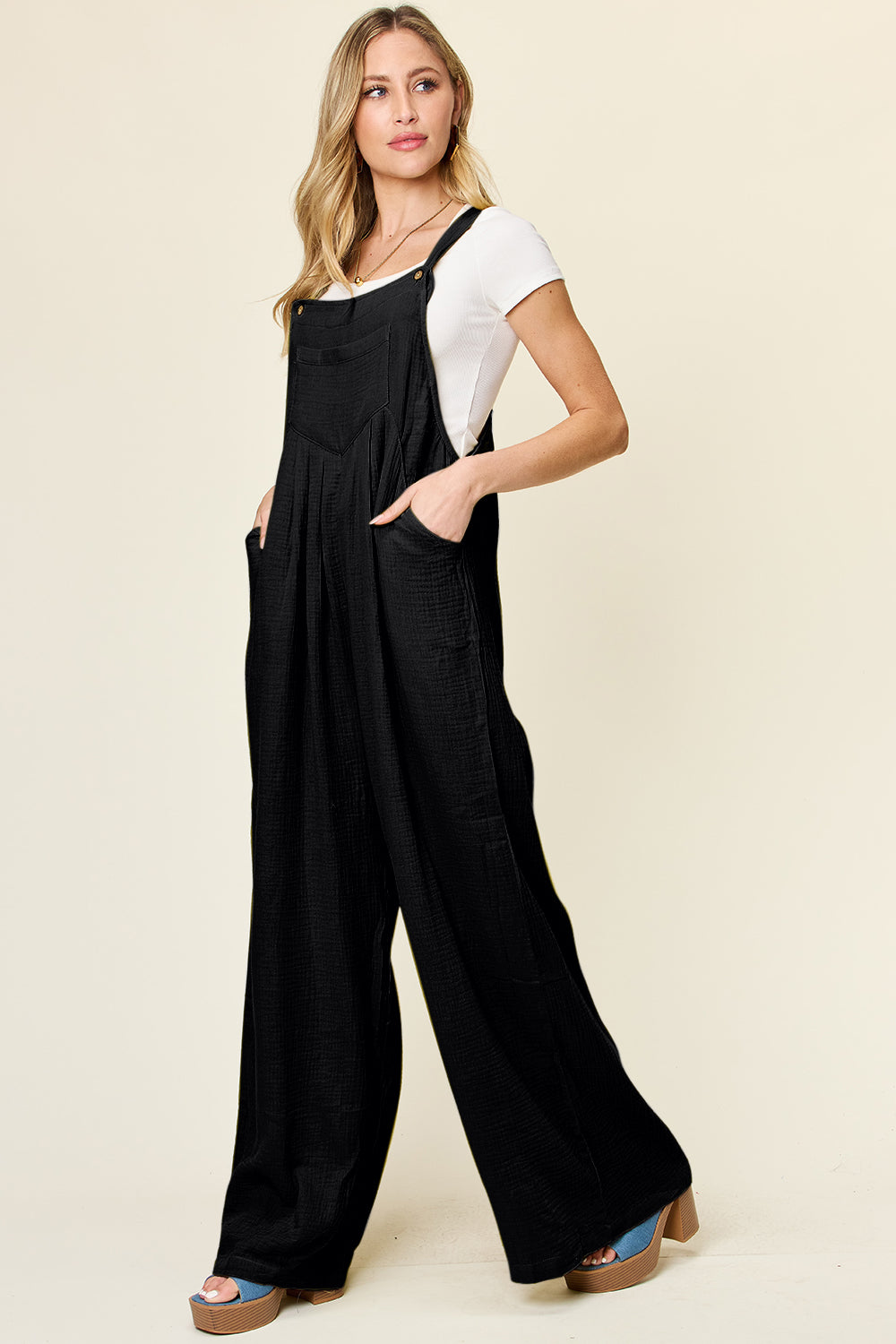 Double Take Full Size Texture Wide Strap Wide Leg Overall Trendsi