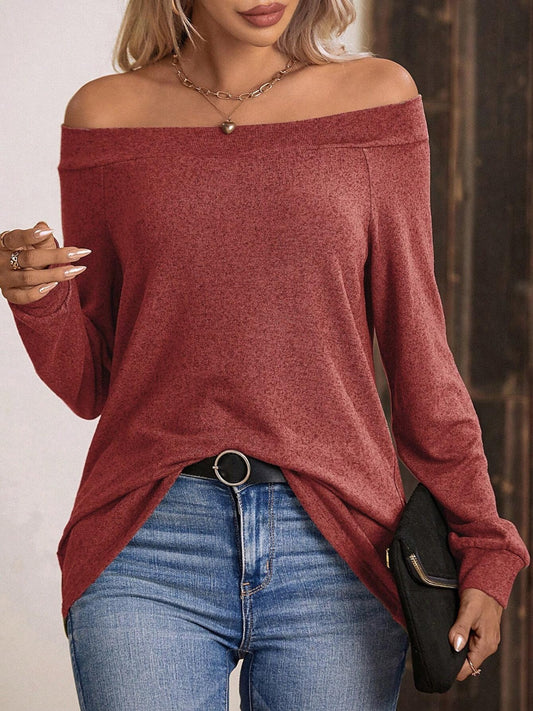 Off-Shoulder Long Sleeve T-Shirt Trendsi