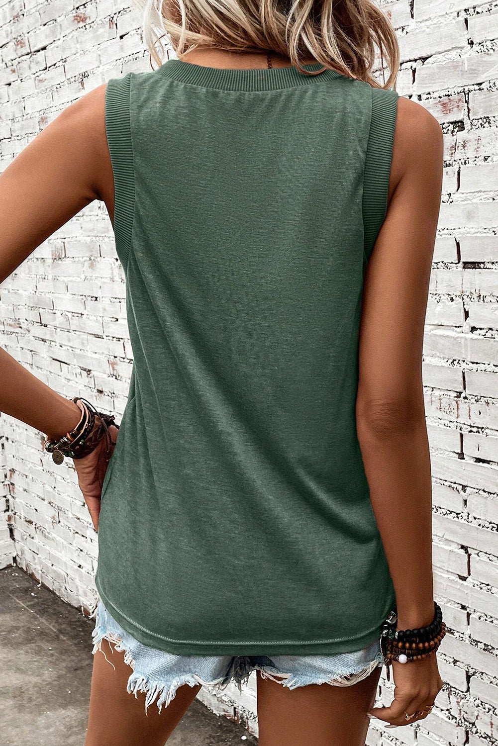 V-Neck Wide Strap Tank - Boutique Clothing Trendsi