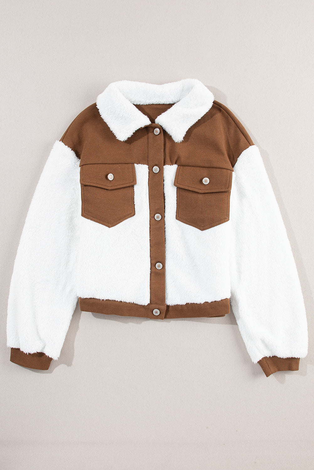 Corduroy Contrast Patchwork Fuzzy Jacket Trendsi