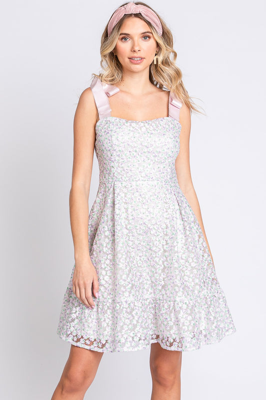 GeeGee Mesh Floral Embroidered Sleeveless Dress Trendsi