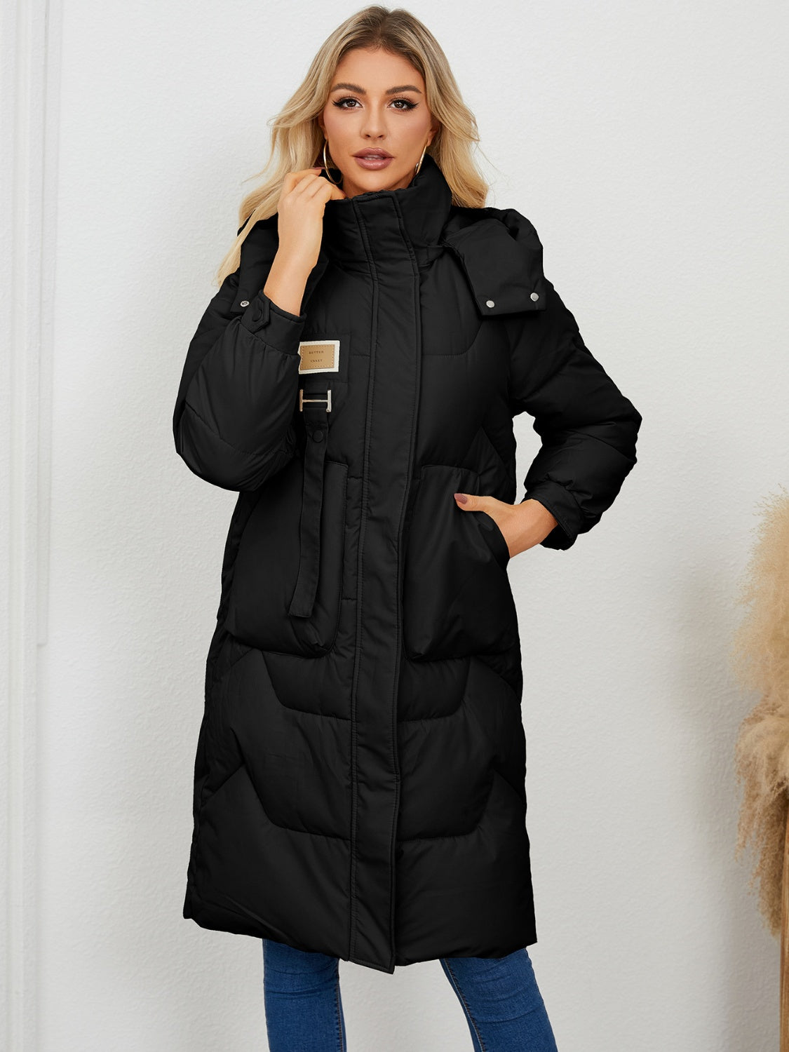 Long Sleeve Longline Hooded Winter Coat Trendsi