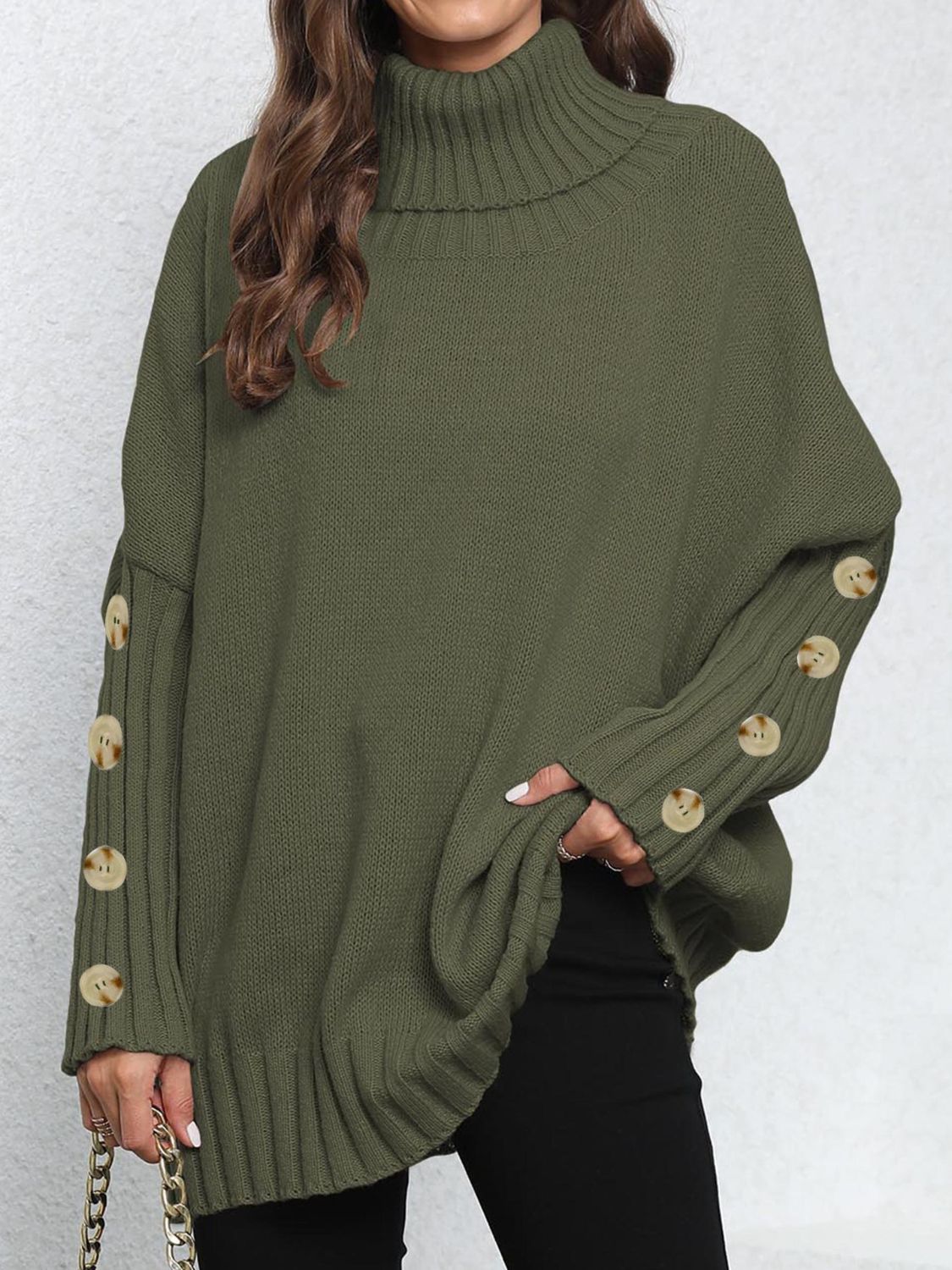 Turtleneck Long Sleeve Sweater Trendsi