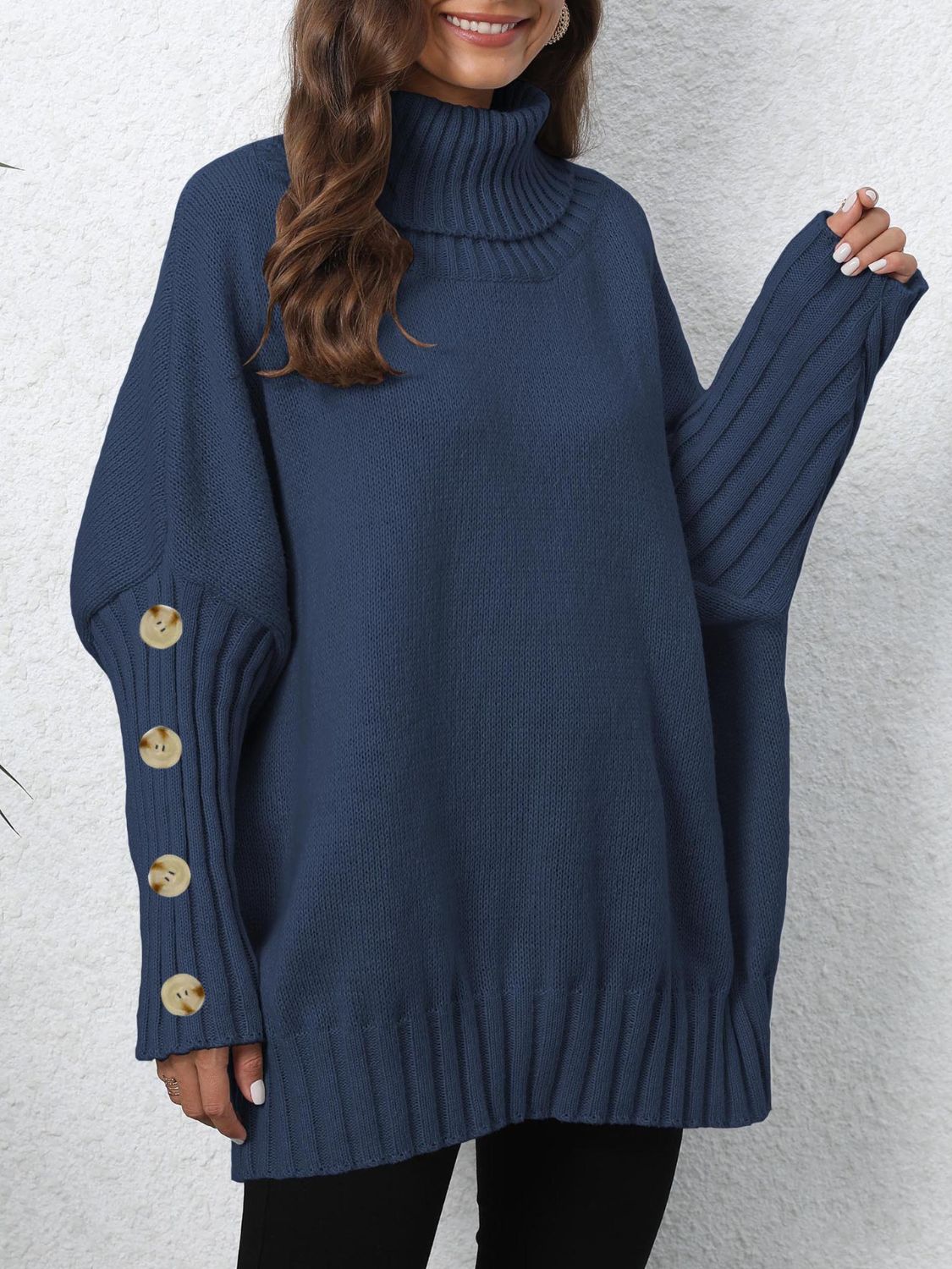 Turtleneck Long Sleeve Sweater Trendsi