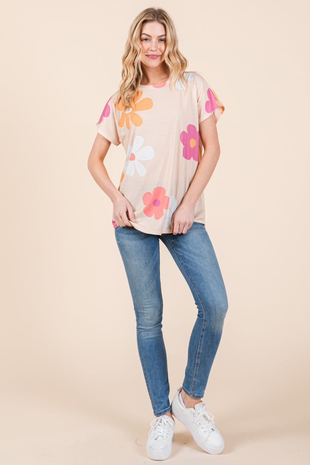 BOMBOM Floral Short Sleeve T-Shirt Trendsi