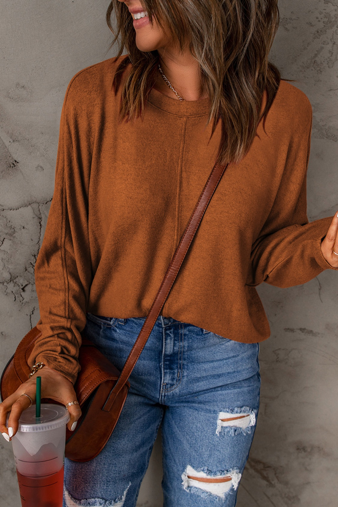 Seam Detail Round Neck Long Sleeve Top Trendsi