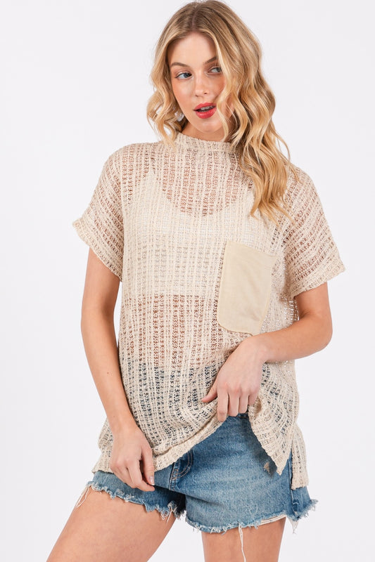 Ces Femme See Through Crochet Mock Neck Cover Up Trendsi