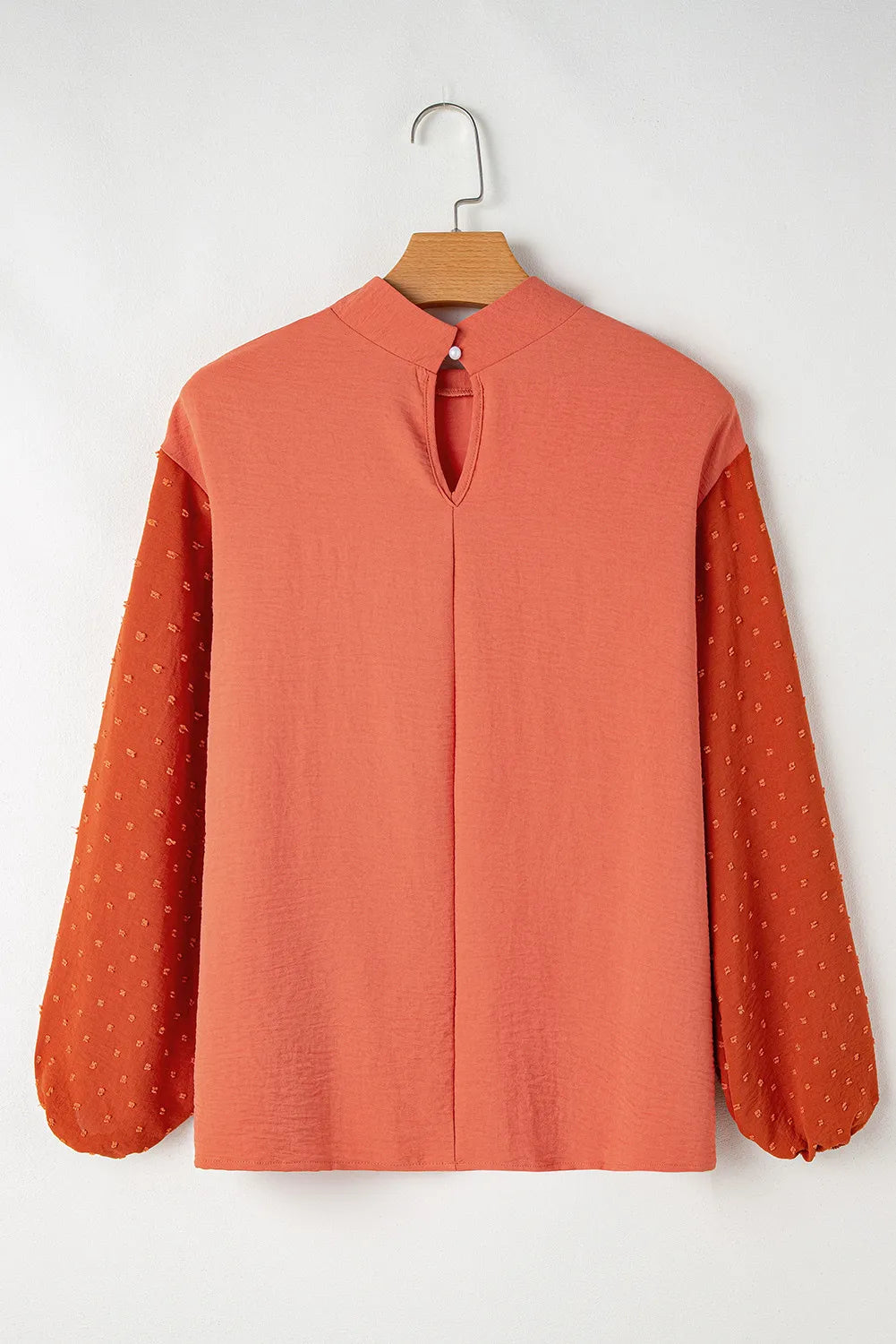 Swiss Dot Mock Neck Balloon Sleeve Blouse Trendsi