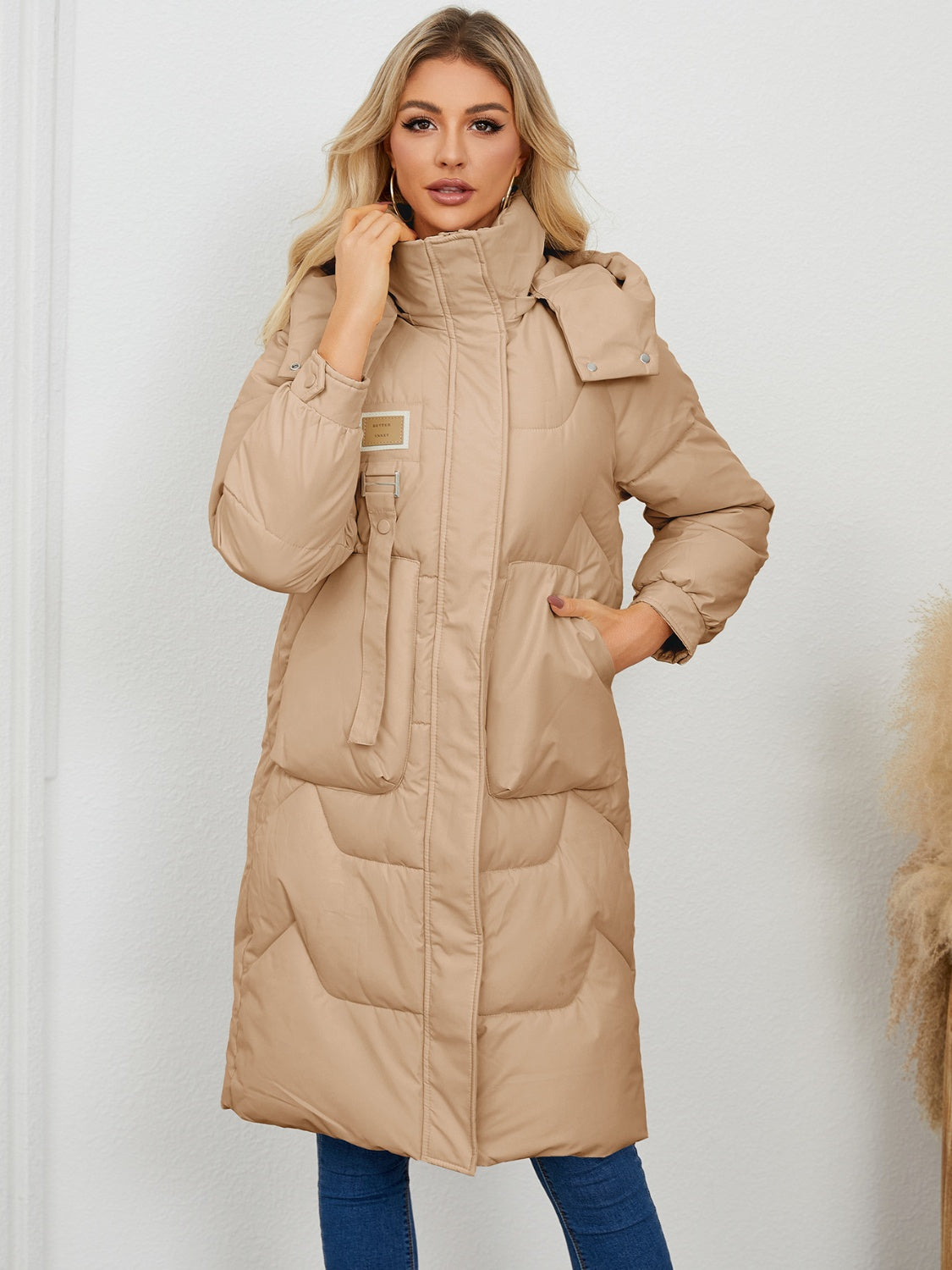 Long Sleeve Longline Hooded Winter Coat Trendsi