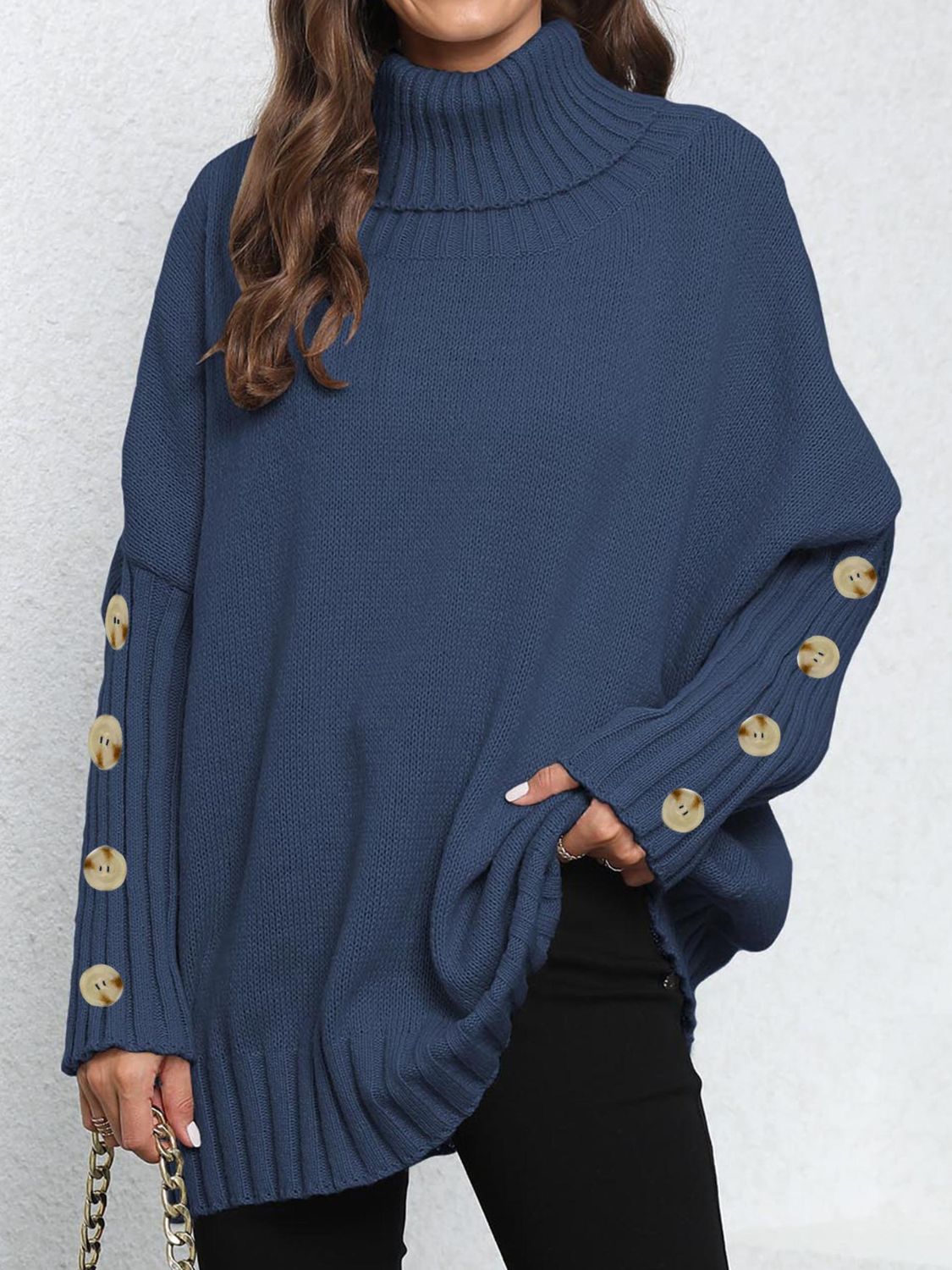 Turtleneck Long Sleeve Sweater Trendsi