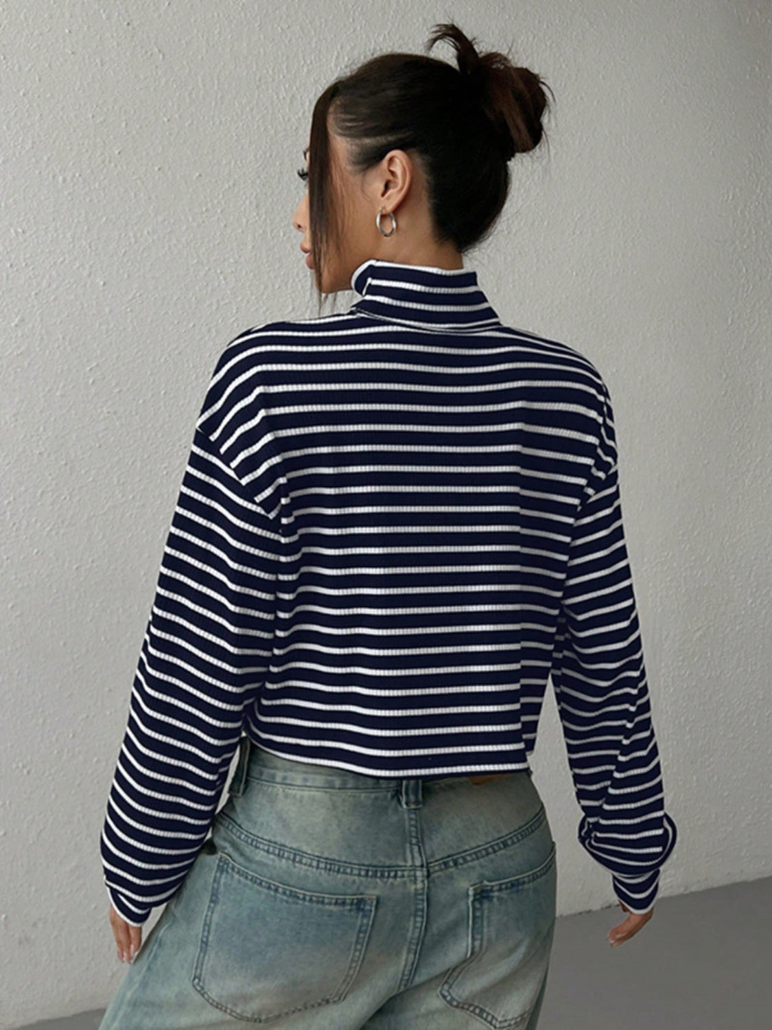 Striped Turtleneck Long Sleeve T-Shirt Trendsi