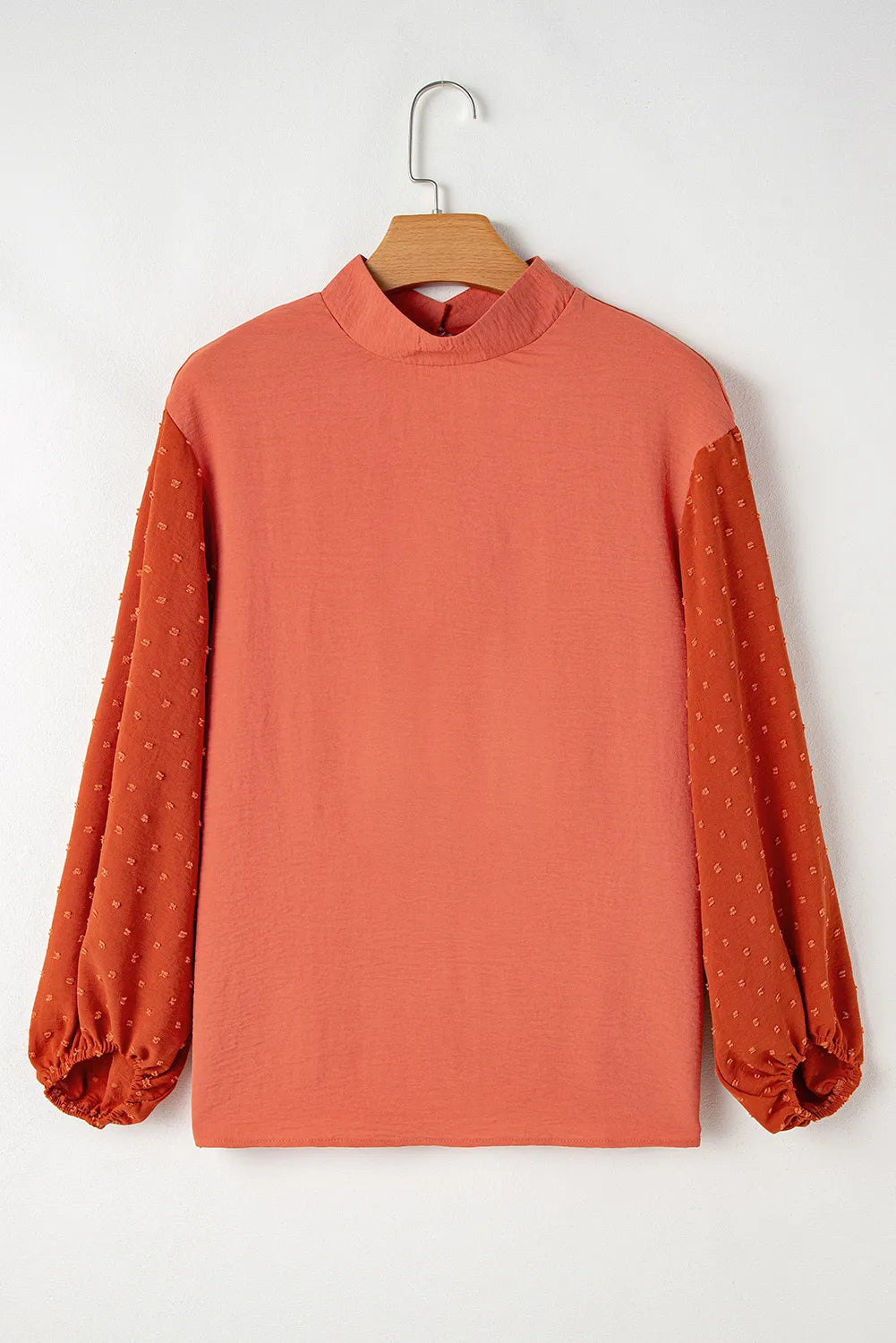 Swiss Dot Mock Neck Balloon Sleeve Blouse Trendsi