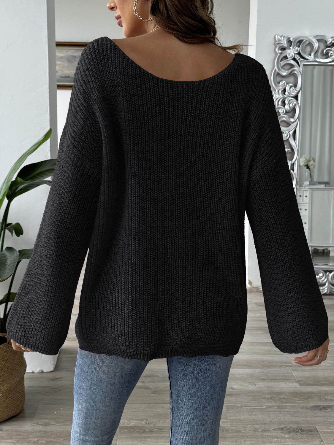 Heart Boat Neck Dropped Shoulder Sweater Trendsi