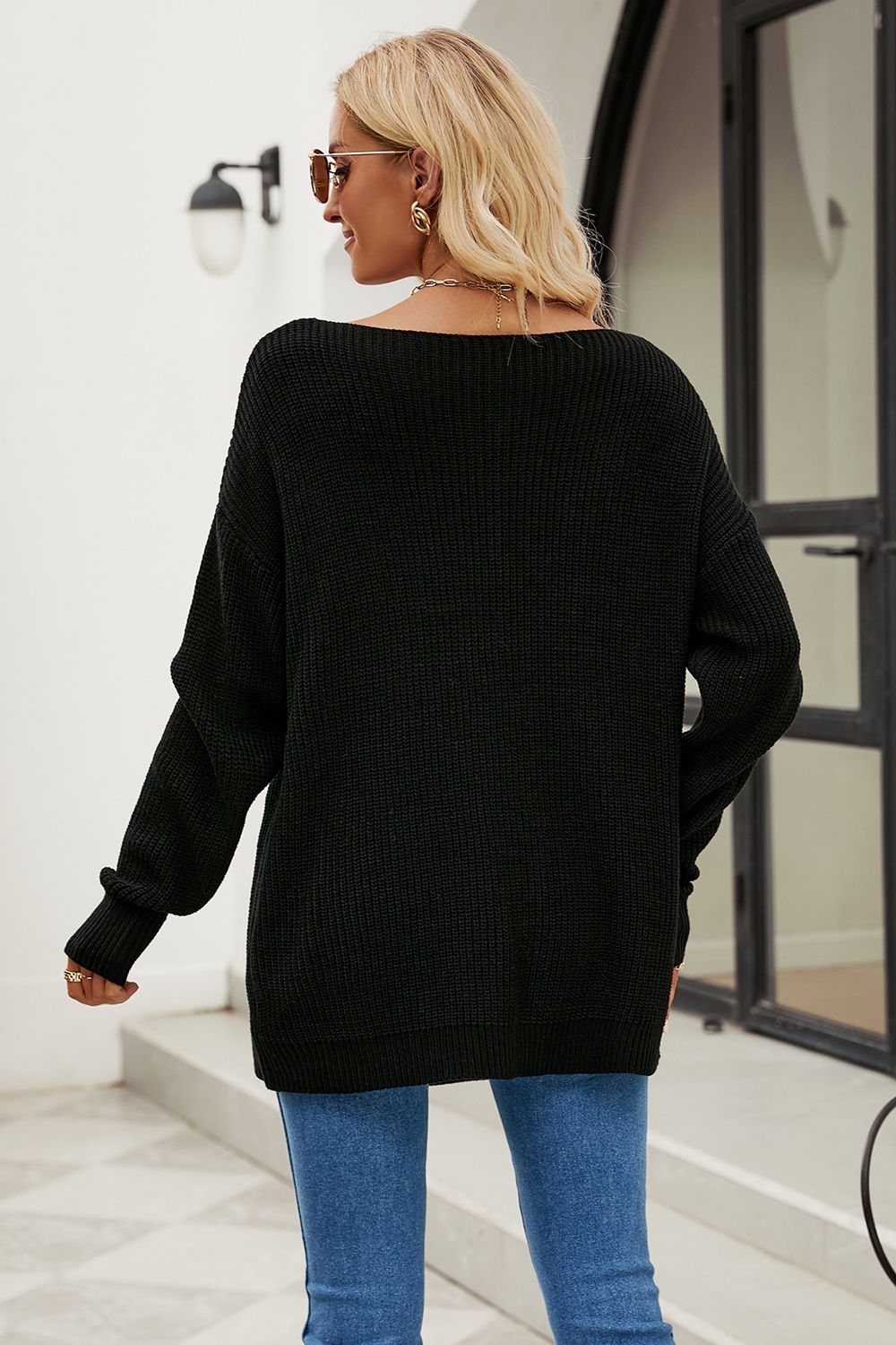 Boat Neck Dropped Shoulder Knit Top Trendsi