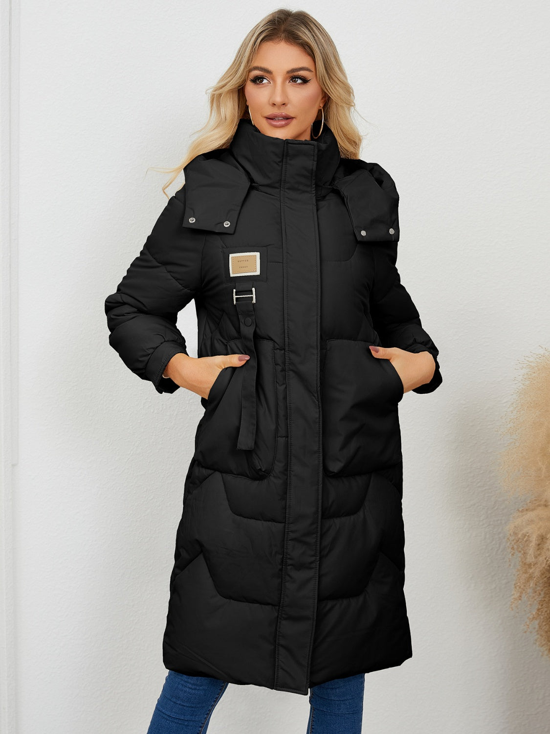 Long Sleeve Longline Hooded Winter Coat Trendsi