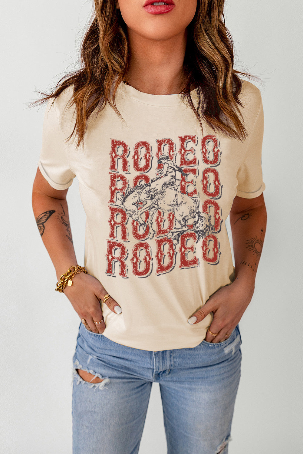 Letter Graphic Cuffed Tee Shirt Trendsi