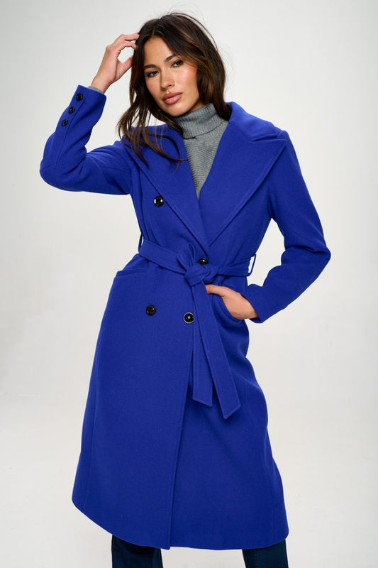 Coalition LA Double-Breasted Longline Coat with Belt Trendsi