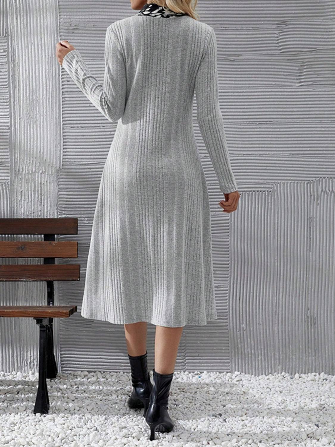 V-Neck Long Sleeve Midi Dress Trendsi