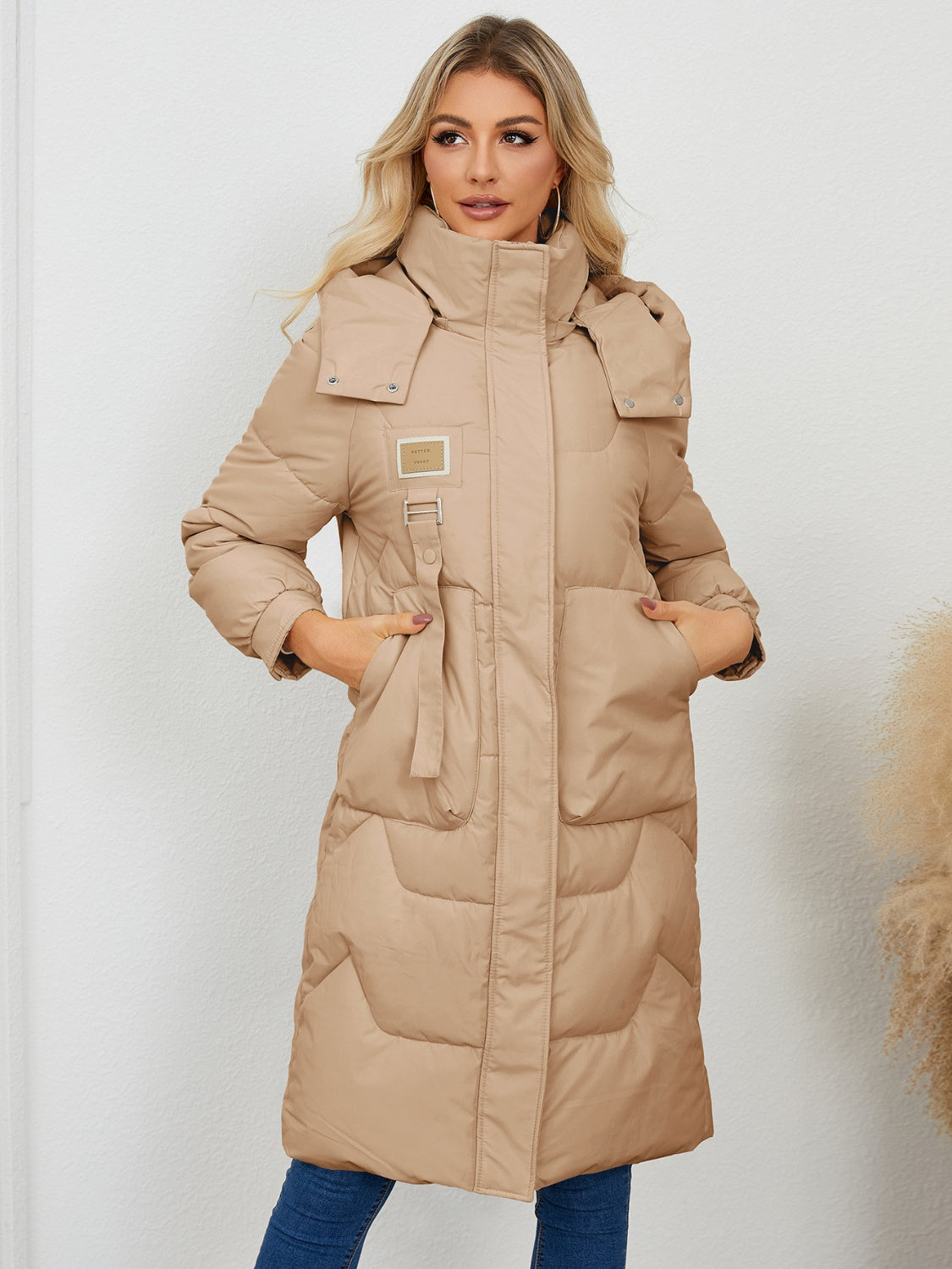 Long Sleeve Longline Hooded Winter Coat Trendsi