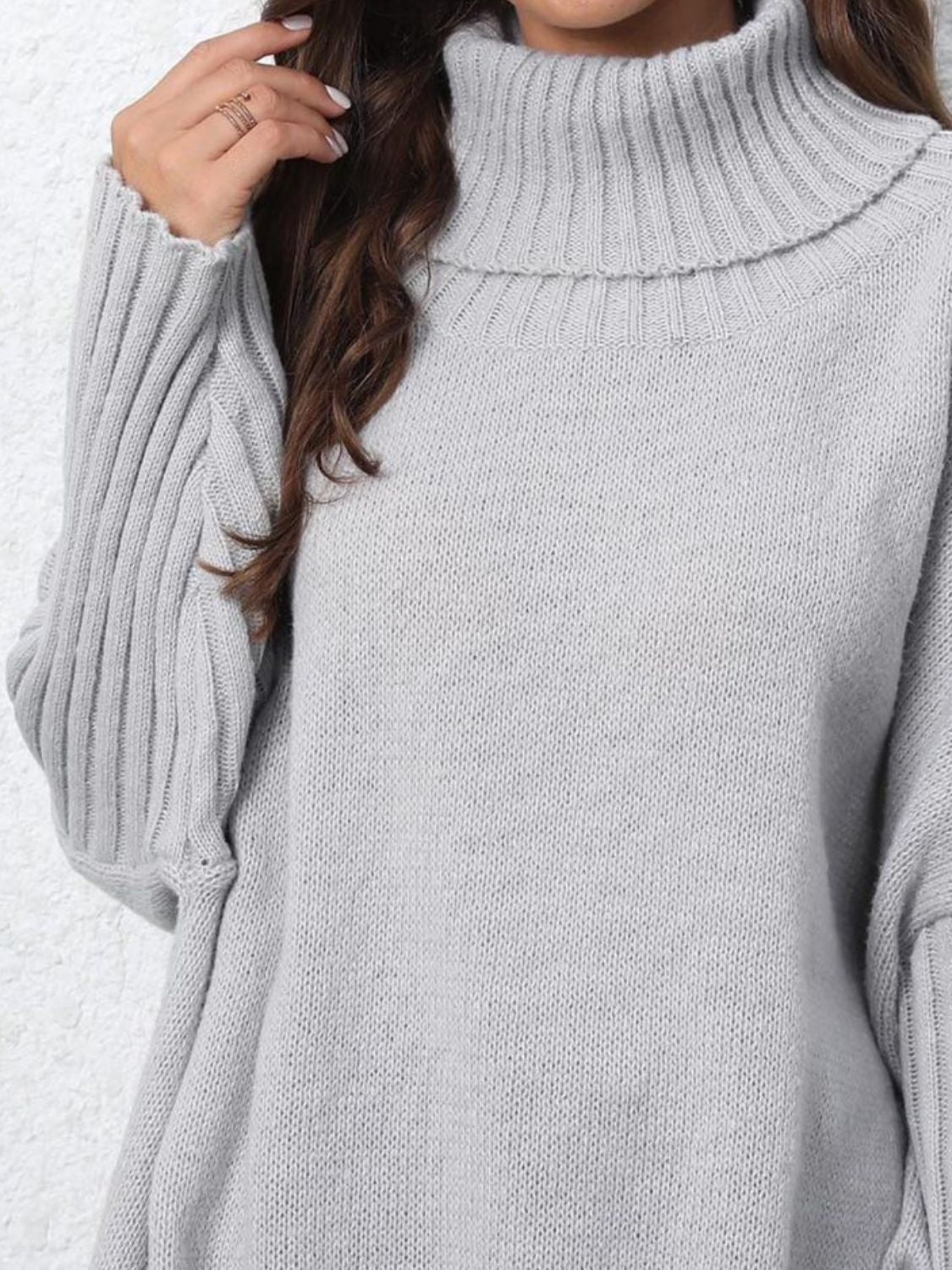 Turtleneck Long Sleeve Sweater Trendsi