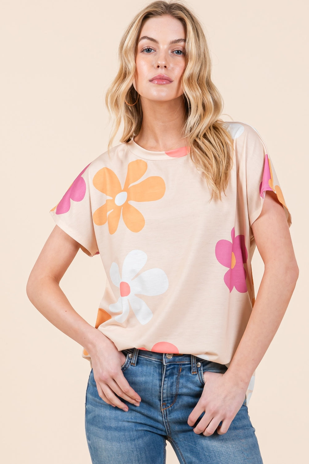 BOMBOM Floral Short Sleeve T-Shirt Trendsi