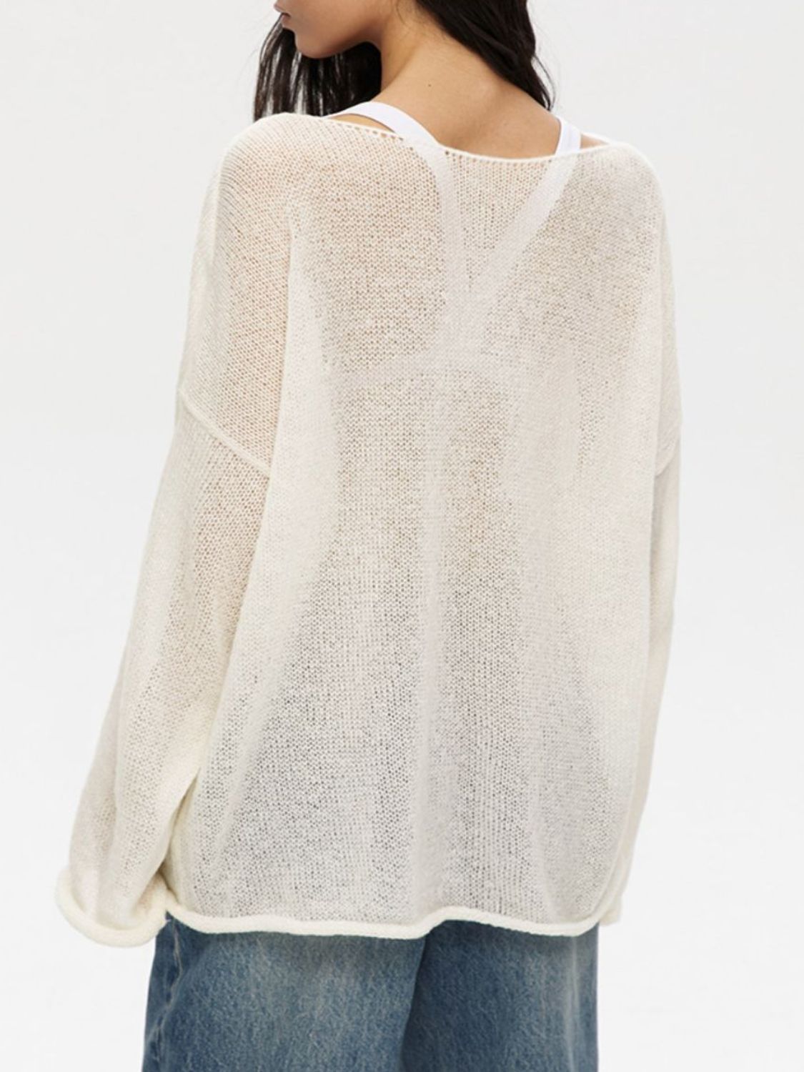 Boat Neck Long Sleeve Knit Cover Up Trendsi