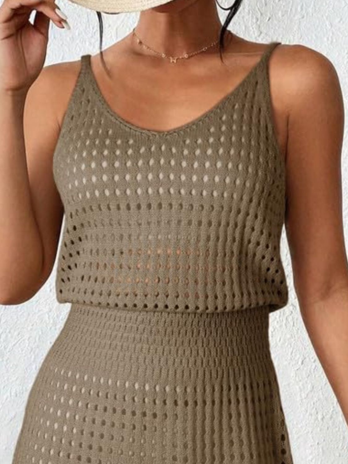 Openwork V-Neck Sleeveless Cover Up Dress Trendsi