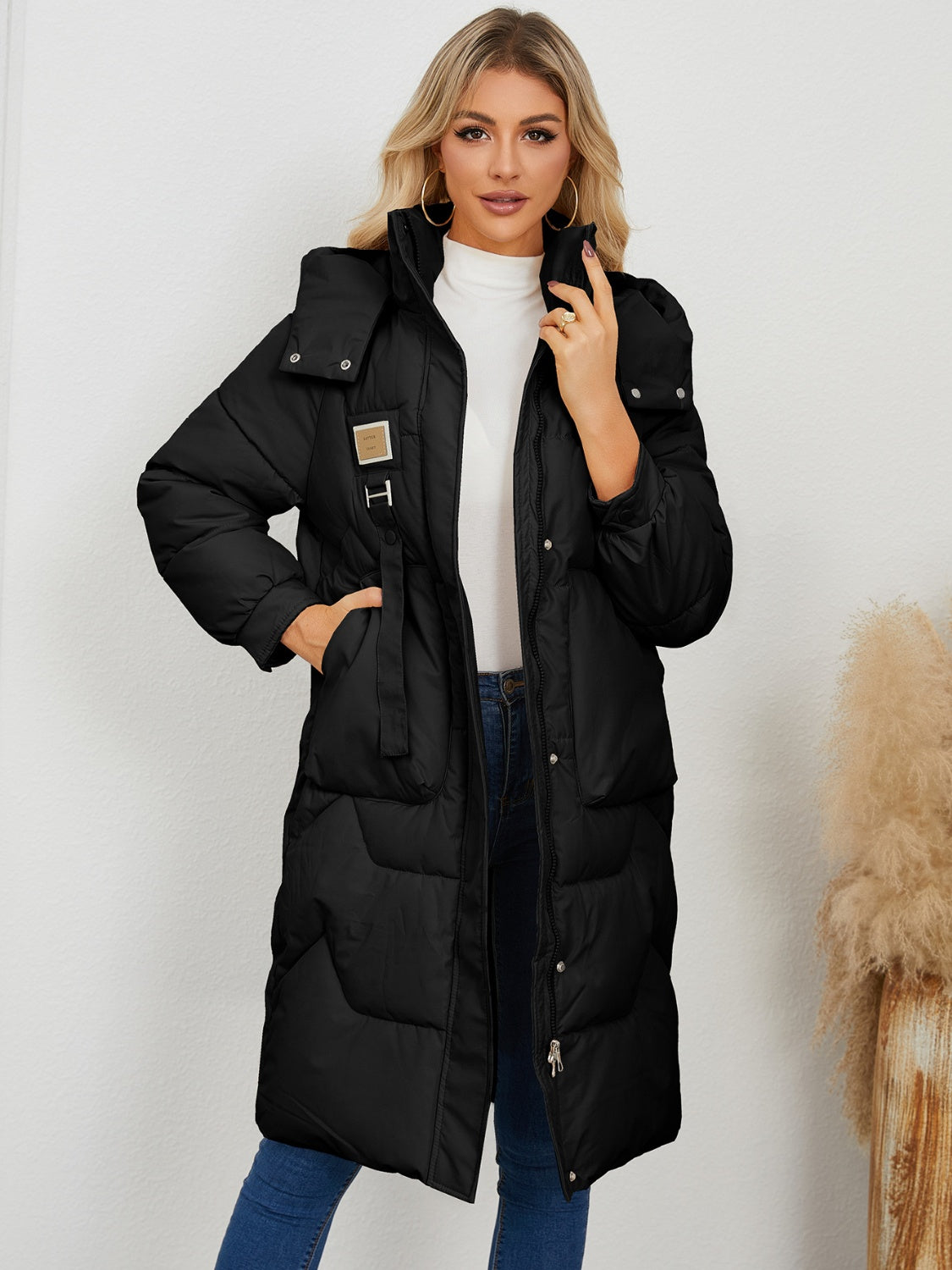 Long Sleeve Longline Hooded Winter Coat Trendsi