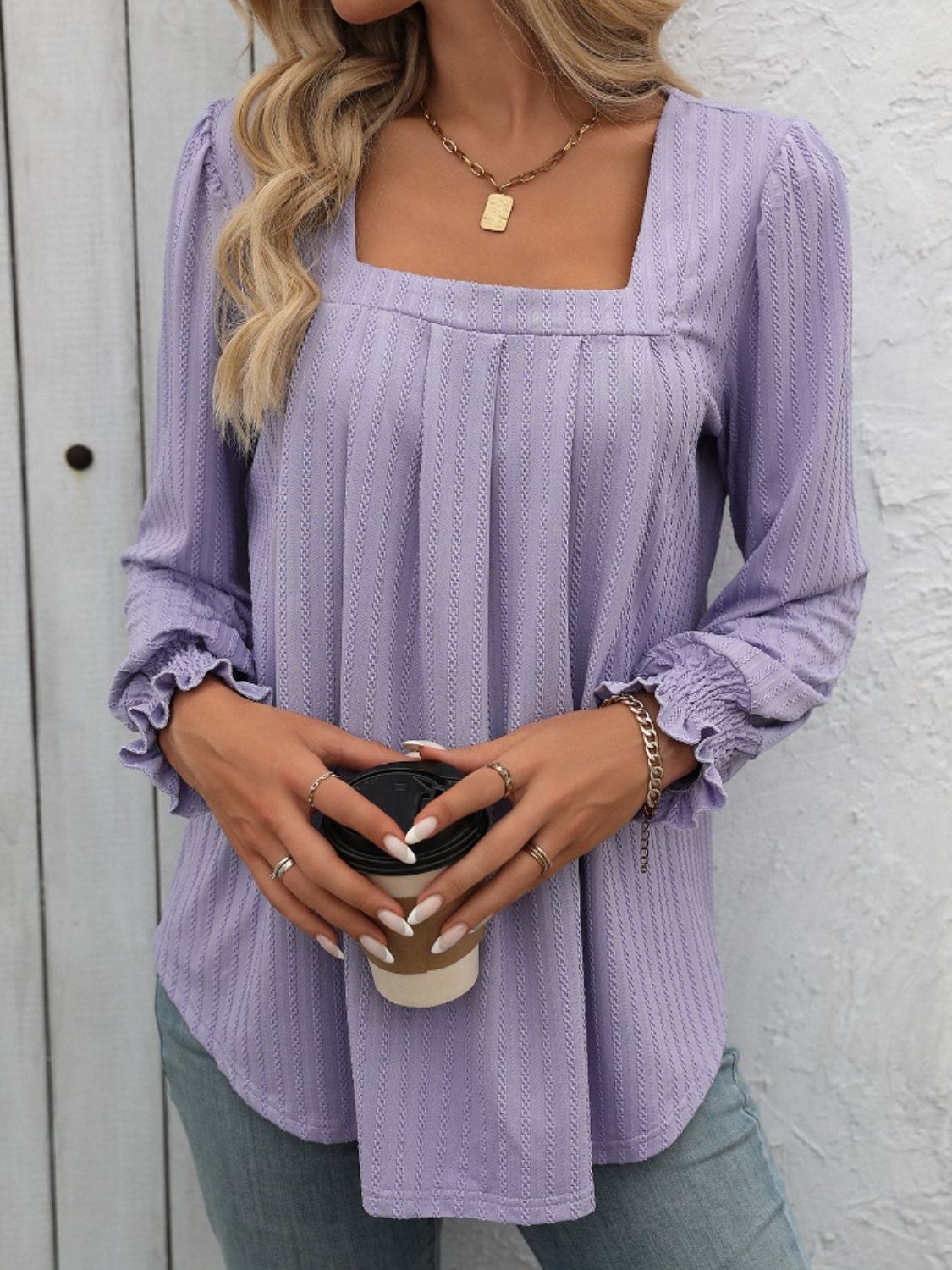 Mandy Square Neck Long Sleeve Top Trendsi