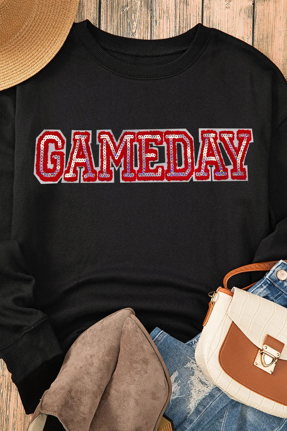 GAME DAY Round Neck Long Sleeve Sweatshirt Trendsi