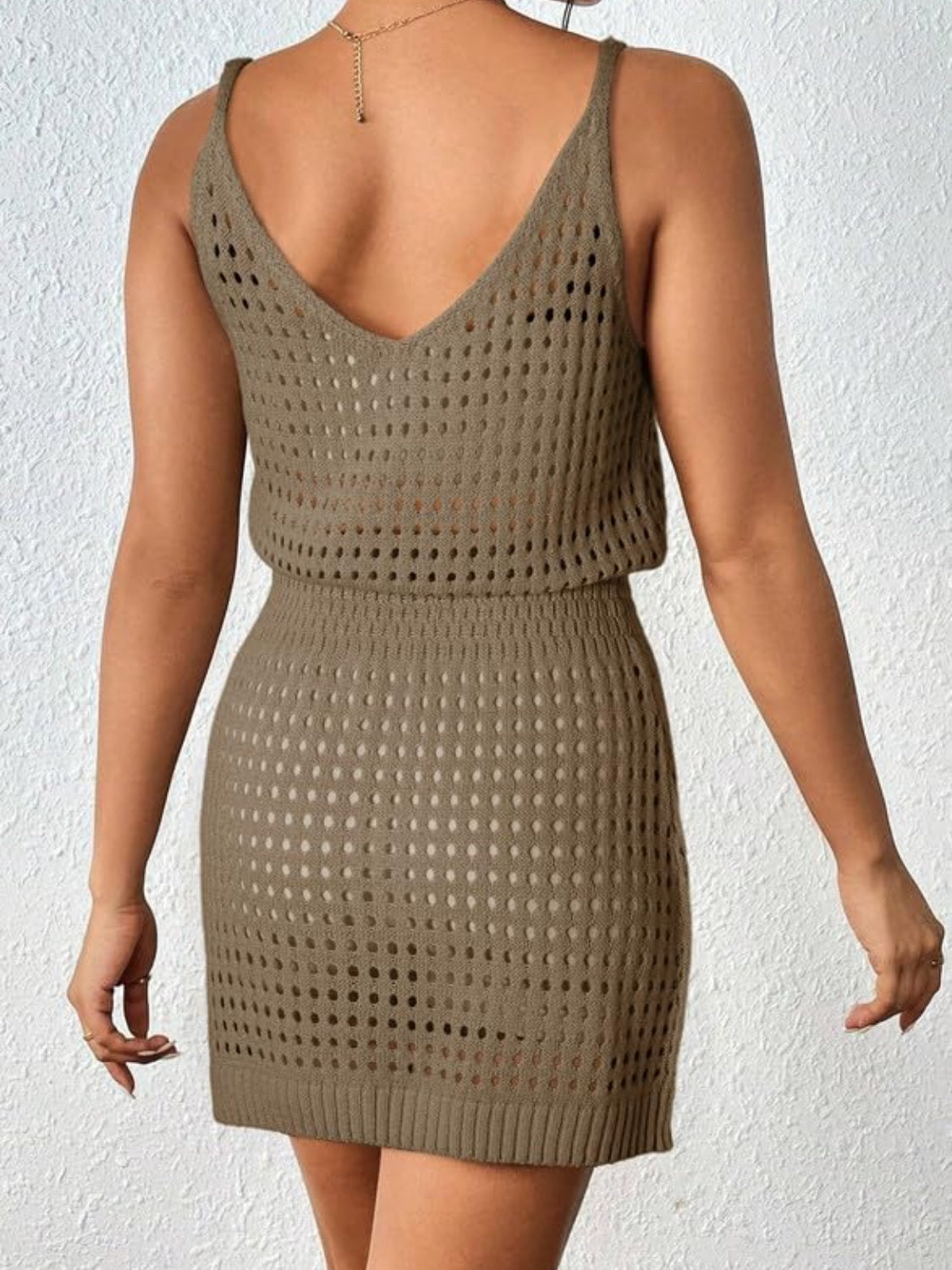 Openwork V-Neck Sleeveless Cover Up Dress Trendsi