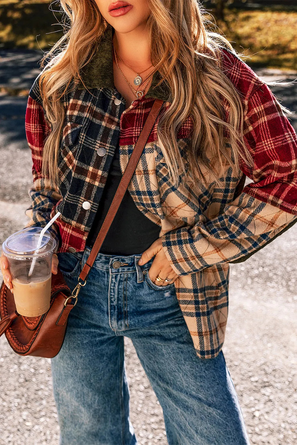 Plaid Button Up Long Sleeve Jacket Trendsi