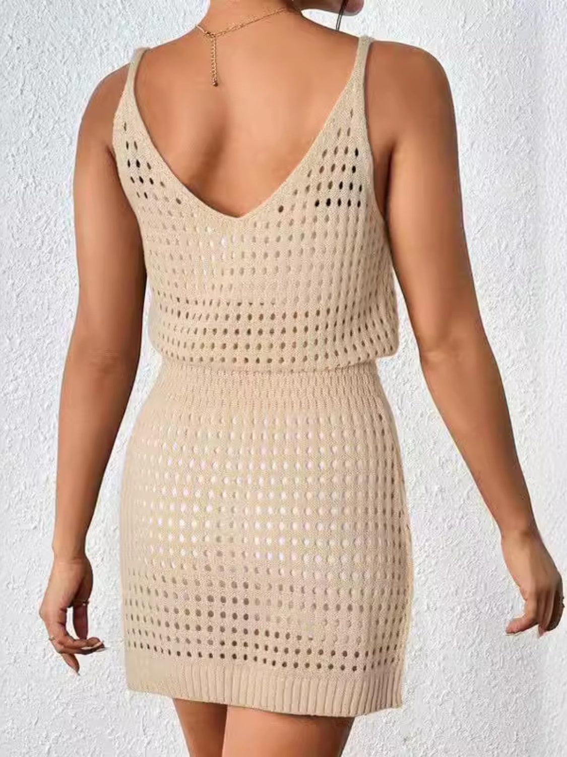 Openwork V-Neck Sleeveless Cover Up Dress Trendsi