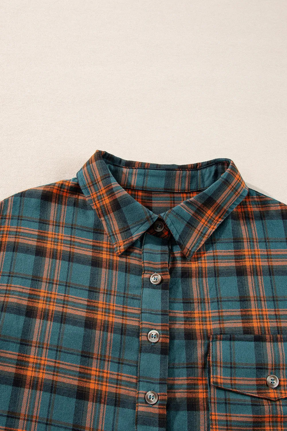 Plaid Collared Neck Long Sleeve Shirt Trendsi