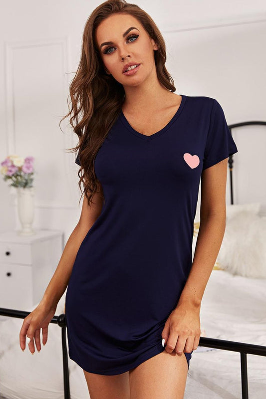 Heart Graphic Short Sleeve Night Dress Trendsi