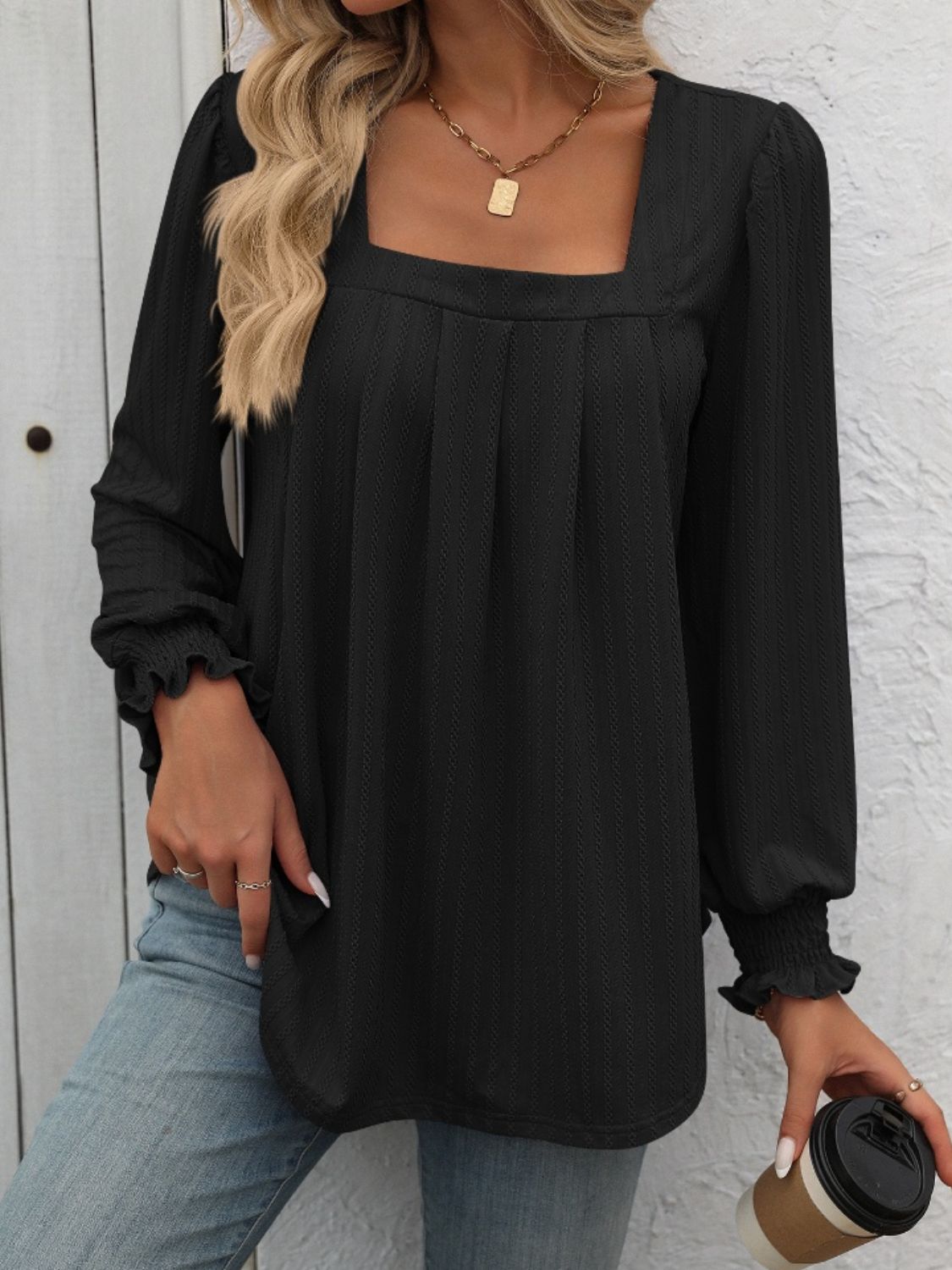 Mandy Square Neck Long Sleeve Top Trendsi